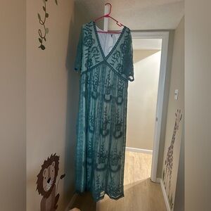 Elegant Teal Embroidered Dress maternity 3xl